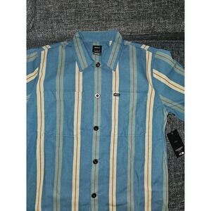 RVCA Americana Overshirt Mens Medium Blue Striped Button Up New AVYWT00506